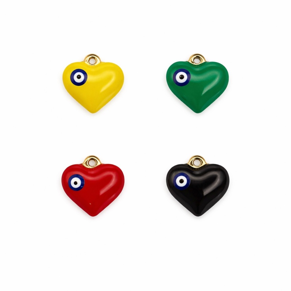 Evil Eye Heart Enamel Charm | Gold | Stainless Steel